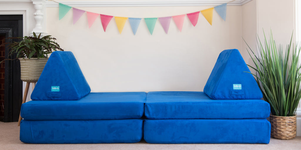Sonic/Royal Blue. Cover for Sofee Play Sofa. Features: Liquid resistant covers, easy to clean, Removable covers, High quality microsuede fabric – soft, yet durable (40K rub count), Meets all UK regulations, Hidden zips and zip tags, Stylish, perfect for any room and Made in the UK.