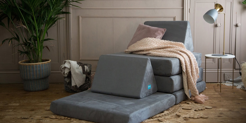 Pebble/Grey. Cover for Sofee Play Sofa. Features: Liquid resistant covers, easy to clean, Removable covers, High quality microsuede fabric – soft, yet durable (40K rub count), Meets all UK regulations, Hidden zips and zip tags, Stylish, perfect for any room and Made in the UK.